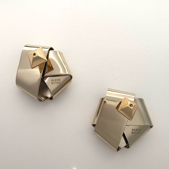ALEXIS BITTAR • Roxbury Satin Brushed Gold Folded Metal Ribbon Post Earrings - Picture 9 of 12
